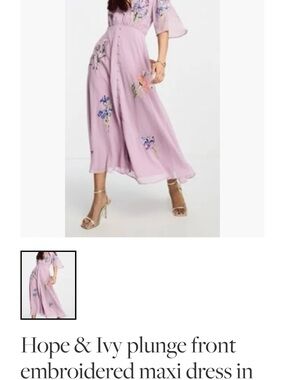 Hope & Ivy Lavender Plunge Front Embroidered Maxi Dress